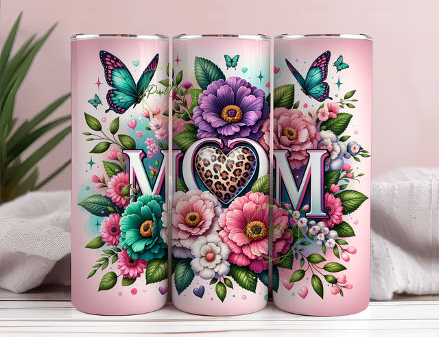 20oz Skinny Tumbler Wrap, Sublimation Design, Digital Download PNG, Pink Floral Mom Tumbler Wrap PNG Sublimation PixelChick 