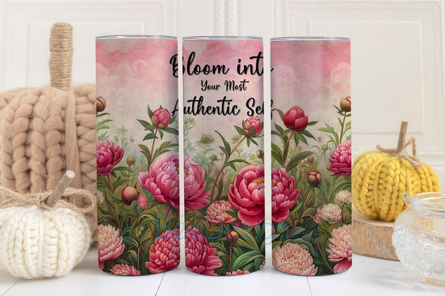 20oz Skinny Tumbler Wrap Sublimation Design, Vibrant Peonies Affirmations Motivation Inspirational, Self Love, PNG File Digital Download Sublimation BouDesign 