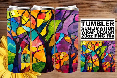 20oz Stained Glass Tree Tumbler Colorful Wrap Design Sublimation afrosvg 
