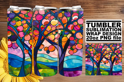20oz Stained Glass Tree Tumbler Wrap Colorful Art Sublimation afrosvg 