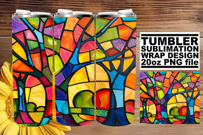 20oz Stained Glass Tree Tumbler Wrap Colorful Design Sublimation afrosvg 
