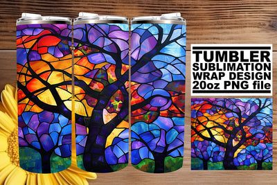 20oz Stained Glass Tree Tumbler Wrap Colorful Sublimation Sublimation afrosvg 