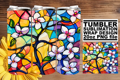20oz Stained Glass Tree Wrap Colorful Tumbler Art Sublimation afrosvg 