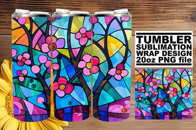 20oz Stained Glass Tree Wrap Colorful Tumbler Sublimation Sublimation afrosvg 
