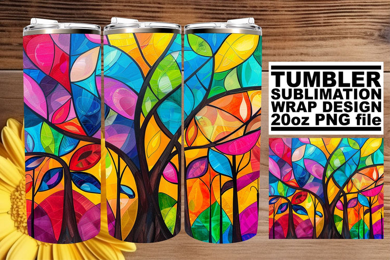 20oz Stained Glass Tree Wrap Colorful Tumbler Sublimation Sublimation afrosvg 