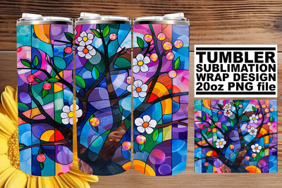 20oz Stained Glass Wrap Colorful Tree Tumbler Design Sublimation afrosvg 