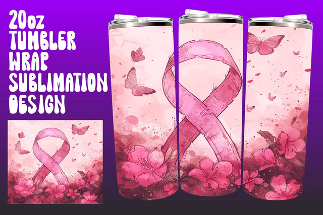 20oz Sublimation Pink Ribbon Tumbler Sublimation afrosvg 