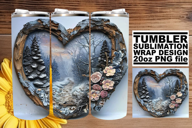 20oz Sublimation Tumbler Wrap 3D Heart Frame Holiday Scene Sublimation afrosvg 