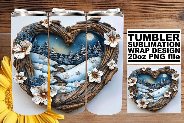 20oz Sublimation Tumbler Wrap 3D Heart Frame Holiday Scene Sublimation afrosvg 
