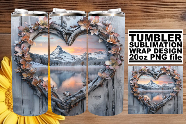 20oz Sublimation Tumbler Wrap Christmas 3D Heart Frame Sublimation afrosvg 