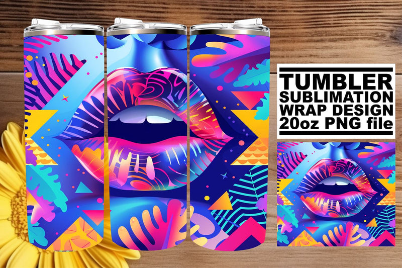 20oz Sublimation Wrap – Artistic Colorful Lips Tumbler Design Sublimation afrosvg 