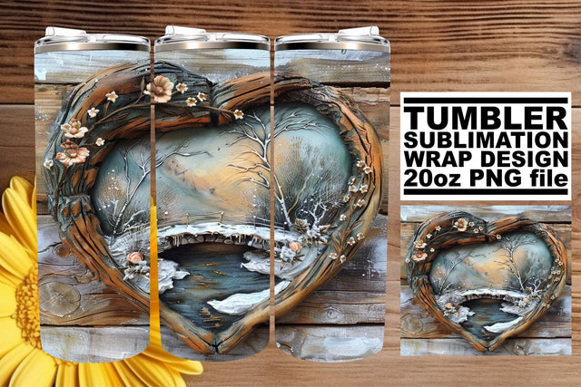 20oz Sublimation Wrap Christmas 3D Heart Frame Winter Sublimation afrosvg 