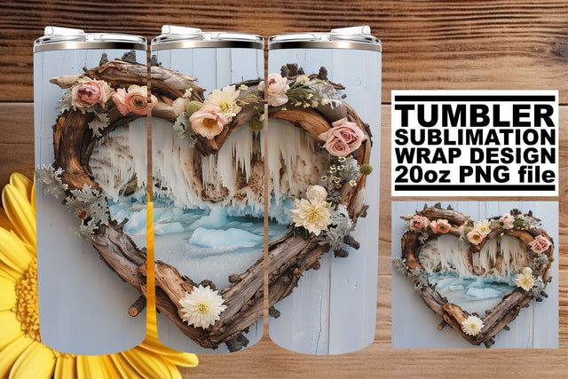 20oz Sublimation Wrap Christmas 3D Heart Frame Winter Sublimation afrosvg 