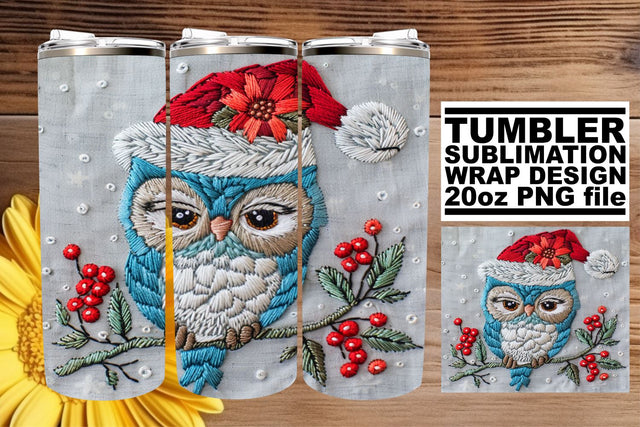 20oz Sublimation Wrap Christmas Owl Embroidery Design Sublimation afrosvg 