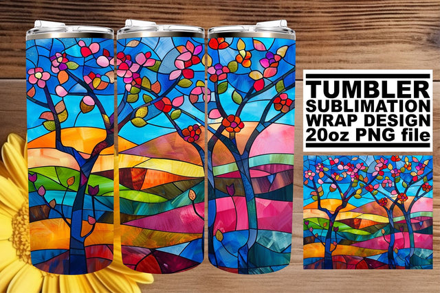 20oz Sublimation Wrap Colorful Stained Glass Tree Tumbler Sublimation afrosvg 