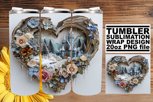 20oz Sublimation Wrap Winter Scene 3D Heart Frame Sublimation afrosvg 