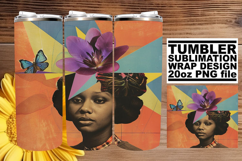 20oz Tumbler Abstract Design Artistic Black Woman Wrap Sublimation afrosvg 