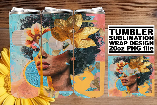 20oz Tumbler Artistic Abstract Black Woman Wrap Design Sublimation afrosvg 
