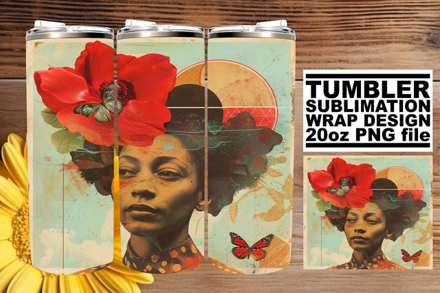 20oz Tumbler Artistic Black Woman Abstract Wrap Design Sublimation afrosvg 