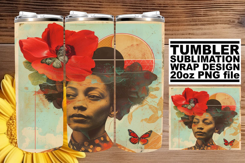 20oz Tumbler Artistic Black Woman Abstract Wrap Design Sublimation afrosvg 