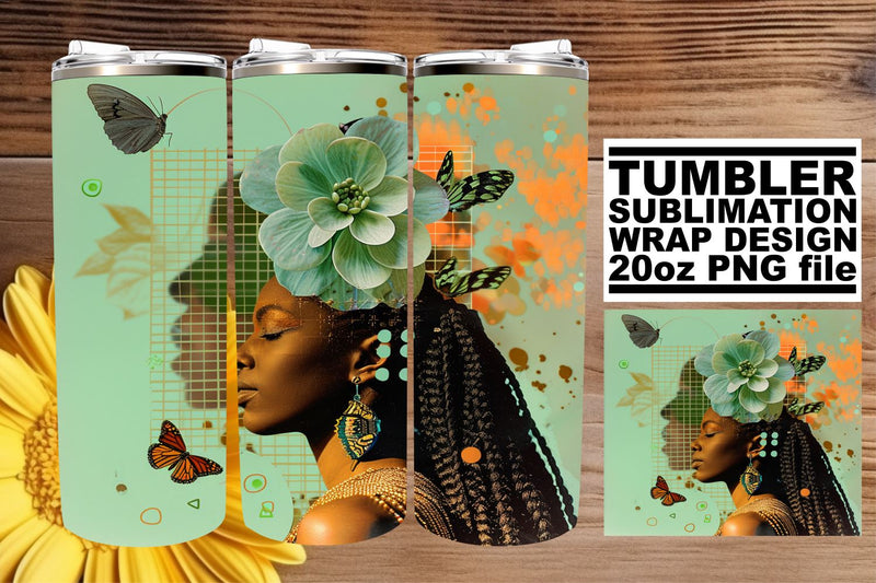 20oz Tumbler Artistic Black Woman Wrap Abstract Design Sublimation afrosvg 
