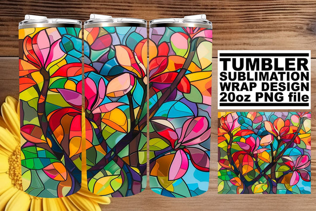 20oz Tumbler Colorful Stained Glass Tree Wrap Art Sublimation afrosvg 