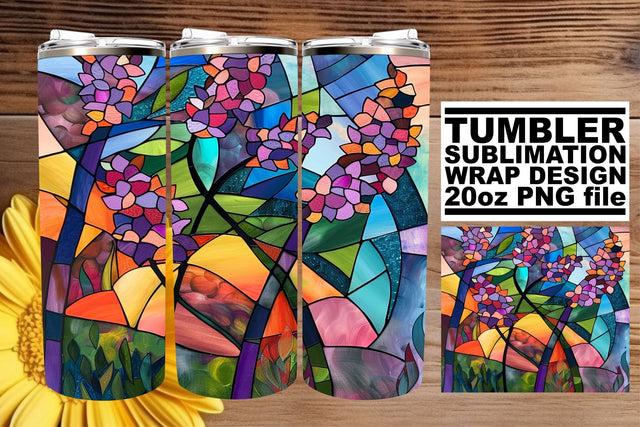 20oz Tumbler Colorful Stained Glass Tree Wrap Art Sublimation afrosvg 