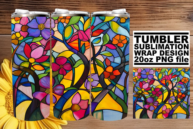 20oz Tumbler Colorful Stained Glass Tree Wrap Design Sublimation afrosvg 
