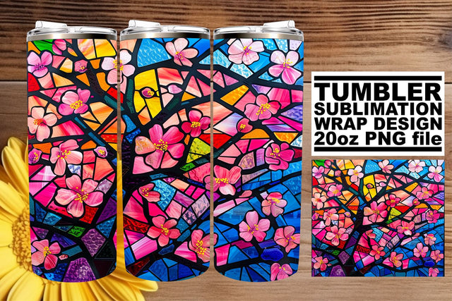 20oz Tumbler Stained Glass Tree Colorful Wrap Sublimation Sublimation afrosvg 