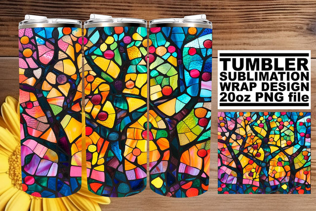 20oz Tumbler Stained Glass Tree Wrap Colorful Art Sublimation afrosvg 
