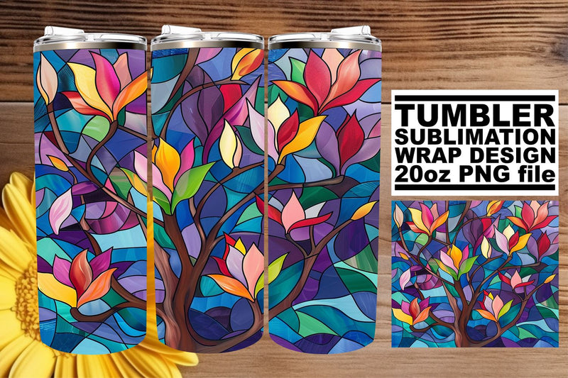 20oz Tumbler Stained Glass Tree Wrap Colorful Art Sublimation afrosvg 
