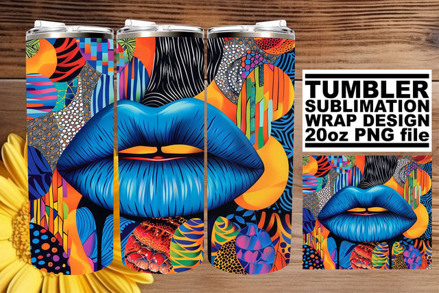 20oz Tumbler Sublimation Wrap – Bold Colorful Lip Design Sublimation afrosvg 