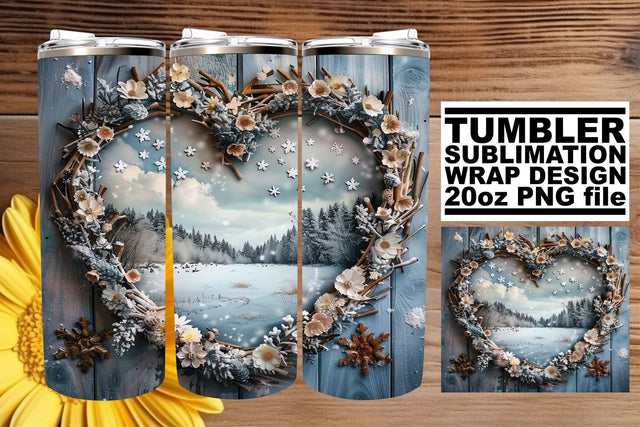 20oz Tumbler Wrap 3D Heart Frame Christmas Sublimation Sublimation afrosvg 