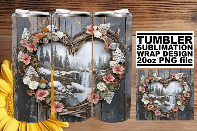 20oz Tumbler Wrap 3D Heart Frame Christmas Sublimation Sublimation afrosvg 