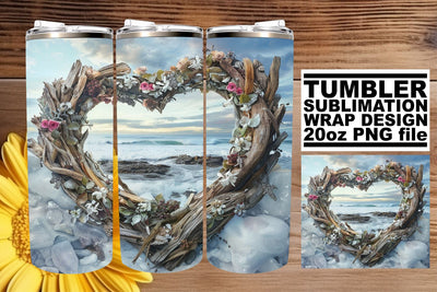 20oz Tumbler Wrap 3D Heart Frame with Christmas Landscape Sublimation afrosvg 