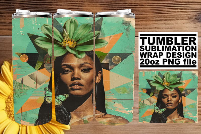 20oz Tumbler Wrap Abstract Artistic Black Woman Design Sublimation afrosvg 