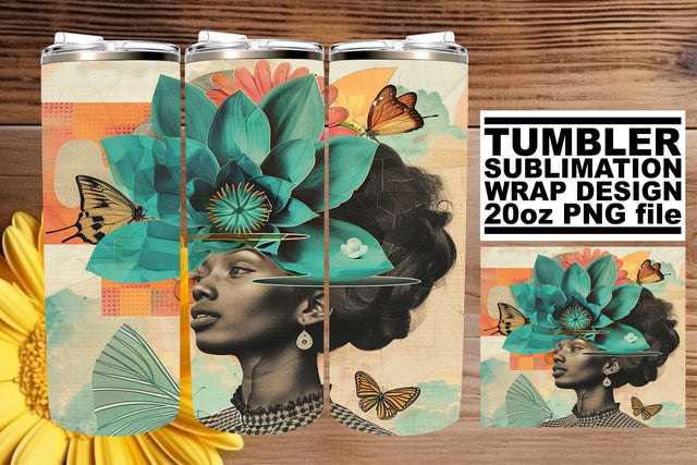 20oz Tumbler Wrap Abstract Black Woman Artistic Design Sublimation afrosvg 