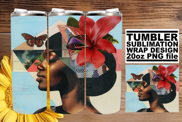 20oz Tumbler Wrap Artistic Abstract Black Woman Design Sublimation afrosvg 