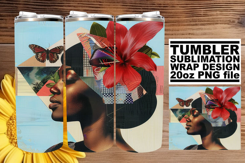 20oz Tumbler Wrap Artistic Abstract Black Woman Design Sublimation afrosvg 