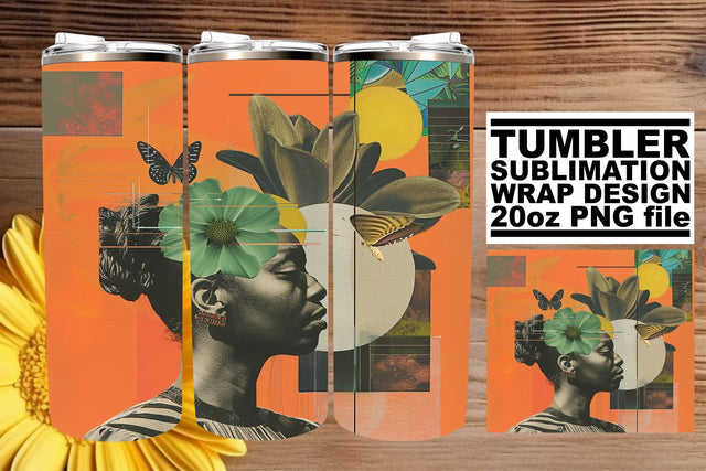 20oz Tumbler Wrap Artistic Black Woman Abstract Design Sublimation afrosvg 