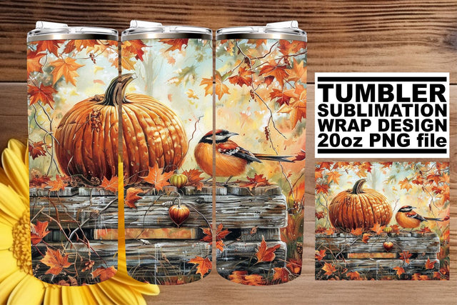 20oz Tumbler Wrap - Autumn Watercolor Landscape Sublimation afrosvg 