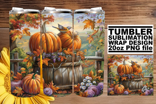 20oz Tumbler Wrap: Autumn Watercolor Landscape Sublimation afrosvg 