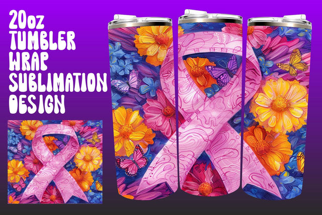 20oz Tumbler Wrap Breast Cancer Sublimation afrosvg 