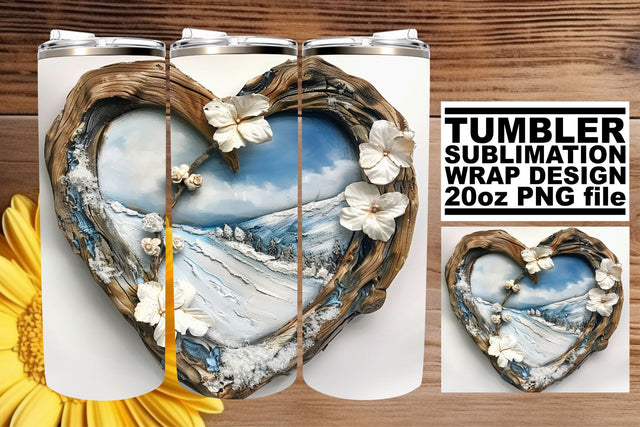 20oz Tumbler Wrap Christmas 3D Heart Frame Winter Scene Sublimation afrosvg 