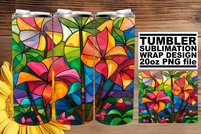 20oz Tumbler Wrap Colorful Stained Glass Tree Art Sublimation afrosvg 