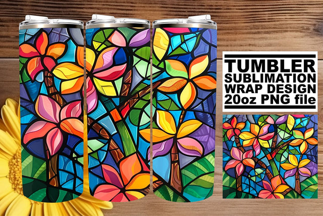 20oz Tumbler Wrap Colorful Stained Glass Tree Art Sublimation afrosvg 