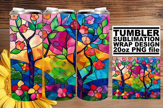 20oz Tumbler Wrap Colorful Stained Glass Tree Sublimation Sublimation afrosvg 