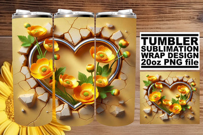 20oz tumbler wrap, designed for crisp PNG sublimation prints! , 3D Heart Sublimation afrosvg 