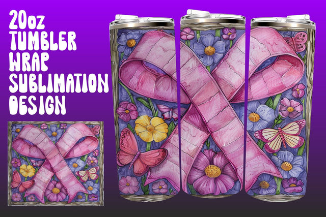 20oz Tumbler Wrap for Breast Cancer Sublimation afrosvg 