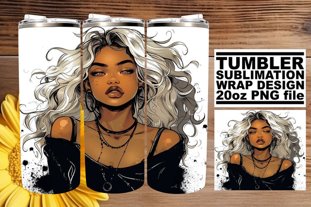 20oz Tumbler Wrap Gothic Watercolor Afro Woman Sublimation afrosvg 